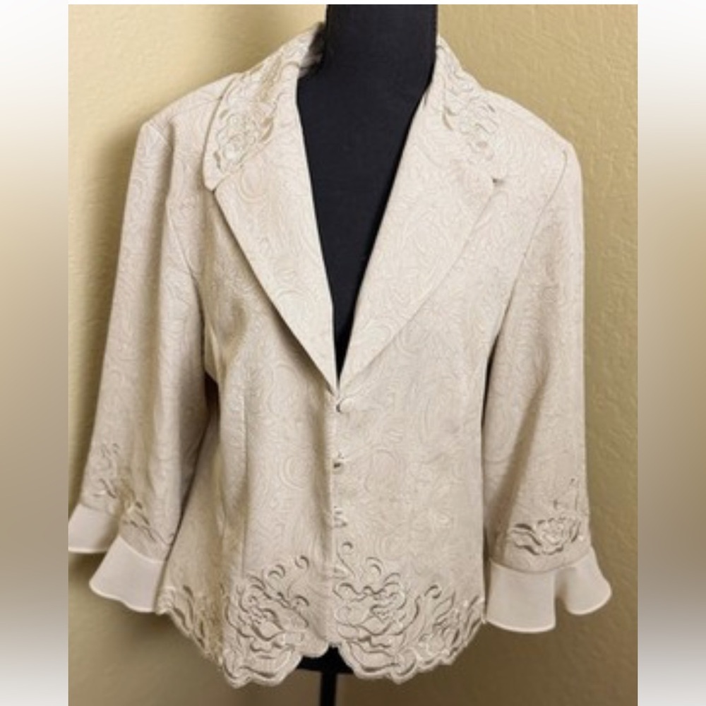 Danny & Nicole Gold-Beige Embroidered Maxi Dress with Jacket Two Pieces Suit - Picture 8 of 16